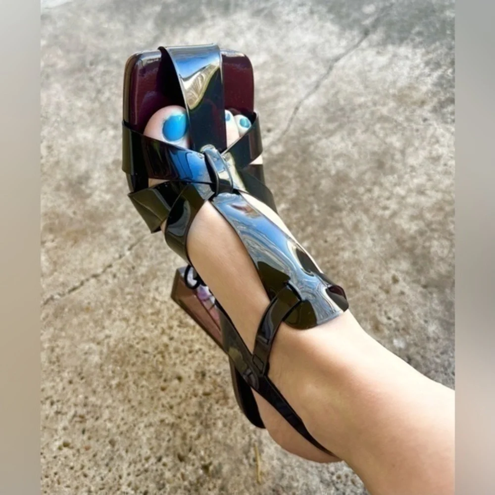 ZARA  VINYL HEELED CAGE SANDALS 3320/010 - Picture 9 of 12